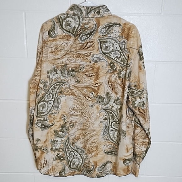 Western Snap Down Cowboy Rodeo Shirt Wood Snaps Natural Cotton Paisley Print - Picture 2 of 13